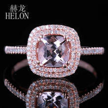 HELON Solid 10K Rose Gold Cushion 6mm Genuine Natural Morganite  Diamonds Trendy Fine Jewelry Engagement Wedding Ring Women Gift 2024 - buy cheap