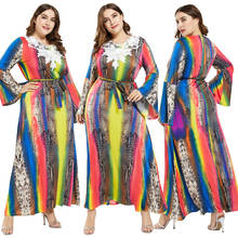 Мусульманское женское платье абайя с этническим принтом с расклешенными рукавами, длинное платье макси, модное исламское пляжное платье в стиле бохо, джальбаб, кафтан, халаты, вечерние платья размера плюс 2024 - купить недорого
