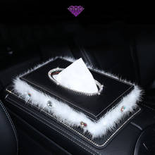 Reposabrazos de felpa para coche, soporte para caja de pañuelos de cuero con diamantes de imitación de cristal, organizador de servilletas para Ford Honda, accesorios para niñas y mujeres 2024 - compra barato