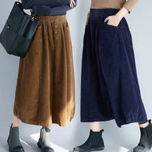 Falda de pana holgada para mujer, falda larga informal de Color liso con cintura elástica, talla grande Retro, para primavera y otoño, aq094, 2021 2024 - compra barato