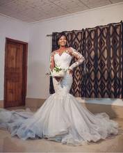 African Mermaid Wedding Dresses New 2021 Lace Applique Illusion Long Sleeves Trumpet Bridal Gowns Sweep Train Vestidos de novia 2024 - buy cheap