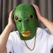 Unissex engraçado cosplay traje adulto feminino homens carnaval festa verde peixe cabeça máscara chapelaria alienígena emulsão fazer o divertimento de brinquedos presentes 2024 - compre barato