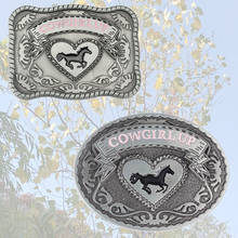 Alloy belt buckle accessory for 3.8-4cm wide belt Western style cowgirl pattern horse and heart pattern oval Square buckle 2024 - buy cheap