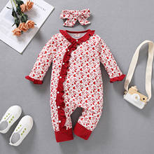 Baby Clothes Baby Girls Valentine's Day Infant Overalls Clothing Hearts Print Ruffles Romper Jumpsuit+Headbands for Newborn 2024 - buy cheap