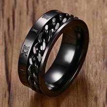 8mm Black Stainless Steel Rings Men Rotating Center Chain Links Spinner Roman Numerals Charm Aniversary Rock Gifts 2024 - buy cheap
