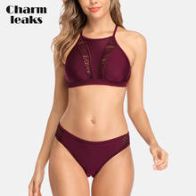 Charmleaks-Conjunto de Bikini ahuecado para mujer, bañador Sexy con cuello Halter, traje de baño con tiras, ropa de playa 2024 - compra barato