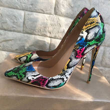 real photo custom large size woman Pointed toe colorful snake pattern stiletto heels evening banquet women high heel dress shoes 2024 - buy cheap