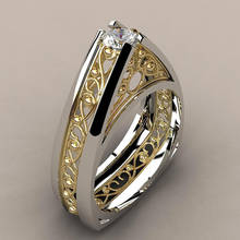 Anéis vazados de luxo da zircônia cúbica cor dourada e prateada anel masculino flor padrão bandas triângulo promessas anéis de casamento para mulheres joias 2024 - compre barato