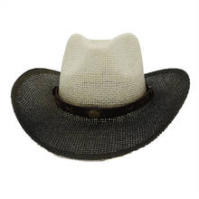 QBHAT-sombreros de paja de vaquero occidental para hombre y mujer, sombrero de playa de ala ancha para exteriores, sombrilla de Panamá, pintura negra de verano 2024 - compra barato