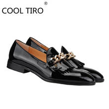COOL TIRO Men Patent leather Shoes metal chain Loafers Men's Slip on Slippers Smoking Moccasins Man Flats Wedding Dress Shoes 2024 - buy cheap