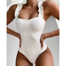 2021 New Sexy One Piece Swimsuit Women Wood Ear Ruffle Swimwear Push Up Monokini Bathing Suits Summer Beach Wear Swimming Suit 2024 - buy cheap