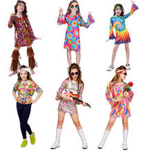 Fantasia hippie para cosplay, traje infantil de 60s, 70s, para dia das bruxas, cosplay, vestido discoteca, festa de natal, roupa de criança 2024 - compre barato
