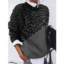 2020 Autumn Winter Leopard Print Color-Block Long Sleeve Sweater Women O neck Loose Sweaters 2024 - buy cheap