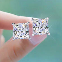 Cute Female 6mm Black White Blue Jewelry Charm Silver Color Wedding Earrings Dainty Square Crystal Small Stud Earrings For Women 2024 - buy cheap