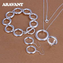 Conjunto de joyería de plata de ley 925 para mujer, collar circular, pulsera, anillo, pendiente de gota 2024 - compra barato