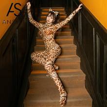 2021 Women Leopard Bodysuit Sexy Cosplay Leopard Bodystocking Lingerie Open Crotch Bust Exotic Bodycon Bodysuit Zipper Jumpsuit 2024 - buy cheap