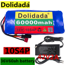 Bateria 100% original para bicicleta elétrica, bateria de alta potência, 1000w, 42v, 60000mah, carregador bms + 42v2a 2024 - compre barato