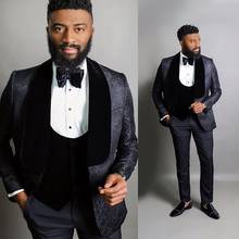 2019 Black Jacquard Groomsmen Formal Groom Party Suit Terno Slim Fit Mens Tuxedo Blazer Wedding Suits For Men Bridegroom 3 Piece 2024 - buy cheap