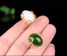 Natural old material Hetian jades white jadees Jasper 18K gold ring inlaid with simple female jade ring 2024 - buy cheap