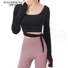 Sexy Women Sport U Collar Shirts Solid Color High Elastic Gym Women Yoga Top Running Breathable Long Sleeve T-Shirts Sportswear 2024 - buy cheap