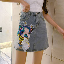 2020 Summer Women Plus Size Denim Skirt Sequined Embroidery High waist Mini Skirt Female Loose Fashion A-Line Jeans Short Skirts 2024 - buy cheap