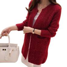 Women's Sweater Warm Fashion Women Solid Color Pockets Knitted Sweater Tunic Cardigan Winter 2024 - buy cheap