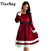 TiaoBug Women Soft Velvet Long Sleeve Red Green Christmas Costume Adult Ladies Mrs Santa Claus Xmas Fancy Cosplay Party Dress Up 2024 - buy cheap