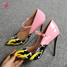 Оригинальные модные туфли-лодочки смешанных цветов; цвет красный, розовый, желтый; женские туфли с острым носком на высоком каблуке-шпильке; пикантные Клубные туфли для вечеринок 2024 - купить недорого