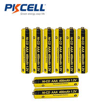 Pkcell-8 pilhas recarregáveis ni-cd aaa, 8 peças, 400mah, 1.2v, botão superior para cortador de grama, lâmpada solar 2024 - compre barato