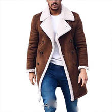 New Fashion Mens Winter Slim Trench Coat Warm Thick Faux Fur Jacket Long Tops Overcoat Outwear Brown 2024 - buy cheap