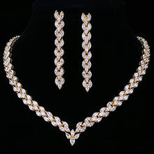 Conjunto de joyería de circonia cúbica para mujer, aretes largos, collar, colgante, Color dorado, para boda 2024 - compra barato