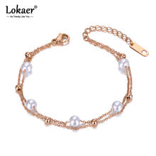 Lokaer Trendy Double Layer White Pearl Charm Bracelets For Women Bohemia Stainless Steel Link & Chain Beach Bracelet B20013 2024 - buy cheap