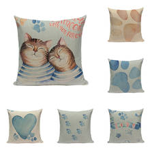 Funda de cojín con estampado de gato de dibujos animados, funda de almohada de lino con bonito Animal, para decoración del hogar, sofá, cojines Kissen 2024 - compra barato