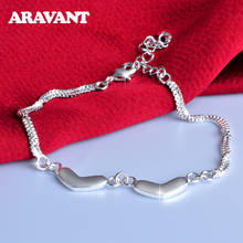 925 Silver 2MM Box Chain Double Heart Bracelet For Women Wedding Party Jewelry 2024 - buy cheap