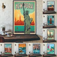 Pintura en lienzo minimalista de Ciudad de viaje mundial de Turismo de Nueva York, póster e impresión de arte de pared de Amsterdam y Londres 2024 - compra barato