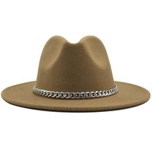 New Quality Wide Brim Fedora Hat Women Imitation Wool Felt Hats with Metal Chain Decor Panama Fedoras Chapeau Sombrero 2020 2024 - buy cheap