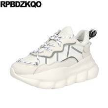 White Women Luxury Sneakers Creepers Platform Shoes Female Elevator Wedge Genuine Leather Trainers Lace Up Thick Sole Muffin 2024 - buy cheap