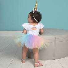 3PCS Baby Girl 1st Birthday Outfit Party Print Romper Cake Smash Tutu Dress Tulle Skirts Headband 0-24 Months 2024 - buy cheap