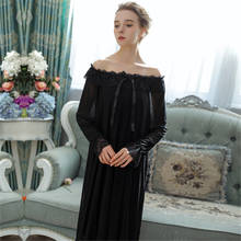Black nightdress long-sleeved modal sexy nightdress female charming Nightwear lace sweet home clothes loose Palace Style 2024 - buy cheap