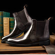 Homens de luxo tornozelo botas alta qualidade couro genuíno artesanal moda deslizamento em preto marrom qualidade vestido sapatos 2021 inverno botas 2024 - compre barato