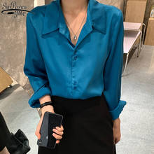 Blusa de manga larga para mujer, camisa de satén de seda, estilo Vintage, con solapa en 4 colores, 11045 2024 - compra barato