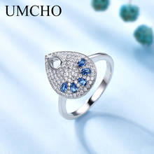 UMCHO Fashion Drop shape Blue Ring Real 925 Sterling Silver Jewelry Gemstone Rings For Women Party Gift Fine Jewelry 2024 - buy cheap