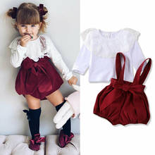 Infant Baby Girl Clothes White Lace T-shirt Tops + Strap Shorts Overalls Summer Cute Baby Girl Clothing Set 2024 - buy cheap