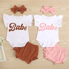Newborn Baby Girls Summer Clothing Sets 0-18M Toddler Infant Letter Print Fly Sleeve Rompers Tops+Ruffles Elastic Shorts 2PCS 2024 - buy cheap