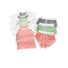 0-30M Newborn Infant Baby Girls Boys Clothes Sets Solid Patchwork Short Sleeve T Shirts Tops+Shorts 2pcs 2024 - buy cheap