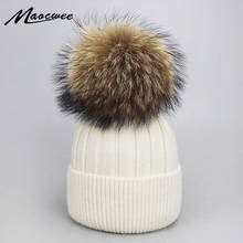 Winter Wool Beanie Girl Women Cap Real Raccoon Fur Pom Pom Parent-child Knitted Hat Core Yarn Warm Casual Skullies Beanies Bones 2024 - buy cheap