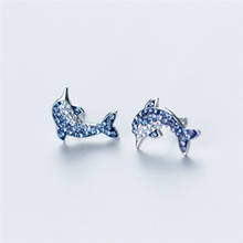 Sole memória azul cristal golfinho coreano simples fresco 925 prata esterlina fashion temperamento feminino brincos de pino sentado 2024 - compre barato