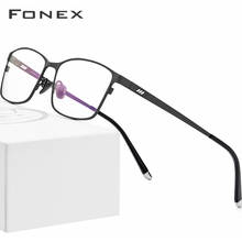 FONEX pure titanium men óculos quadro novo quadrado miopia óculos ópticos aro completo masculino prescrição eyewear 8505 2024 - compre barato