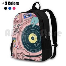 Strange City Outdoor Hiking Backpack Waterproof Camping Travel Music Vinyl Record Records Player Pink Blue Hand Surreal 2024 - buy cheap