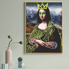 Mona Lisa with Cartoon Crown Doodle Canvas Painting Posters and Prints Wall Art Picture for Living Room Home Decoration Cuadro 2024 - buy cheap